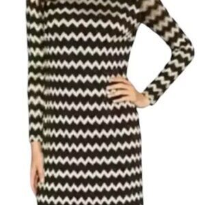 Nine West Black and Gold Striped Herringbone Long Sleeve Mini Dress -Size 8